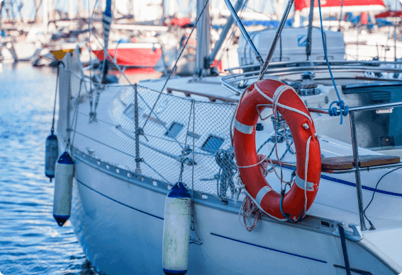 a boat with a life preserver