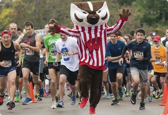 a group of people running