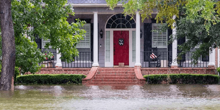 a building with a flag on the front