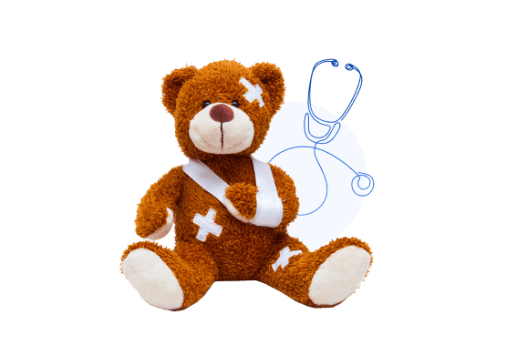 a stuffed bear holding a blue and white heart